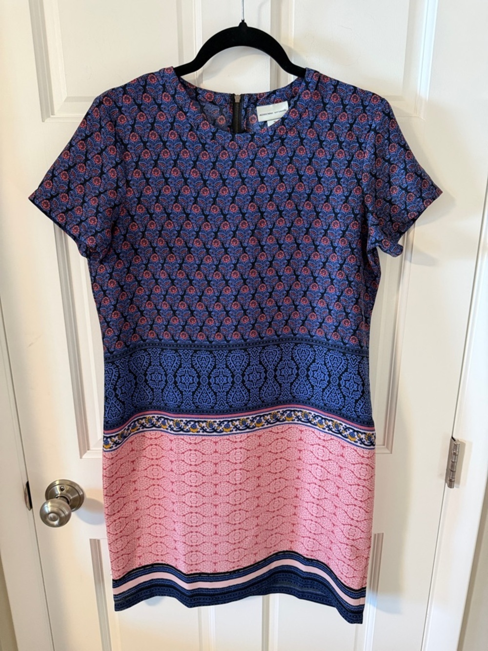 Adrienne Vittadini Floral Shift Dress Short Sleeve Navy/Mauve Size 4